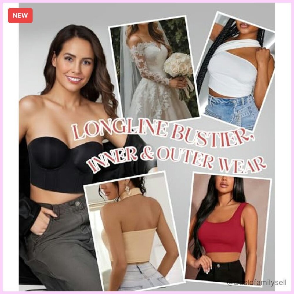 Longline Strapless Bustier Bra Full Coverage Anti Slip Underwire Corset Top - Picture 7 of 8